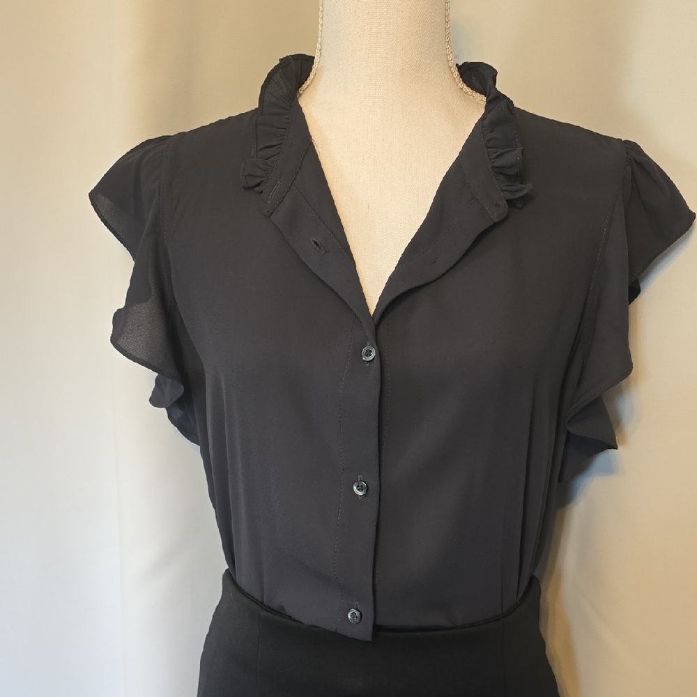 Calvin Klein Black Ruffle Blouse
